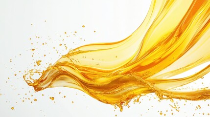 Yellow fuel oil droplets on a cinematic white background, floating in the air, splashing and swirling, in high definition with intricate details