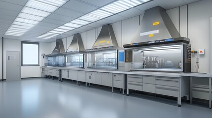 134. A laboratory with fume hoods showcasing safety protocols in action