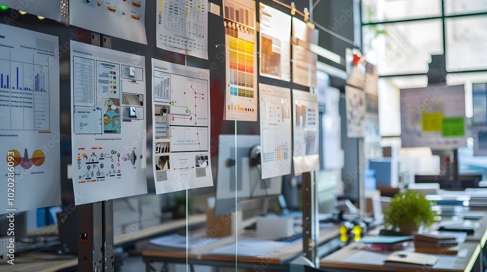 Poster a dynamic scene of multiple design prototypes on display, each showing iterative changes and improve