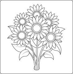 Sunflower Bouquet Flower Coloring Pages for Joyful Creativity