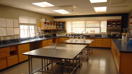 140. A laboratory with fume hoods and engaging educational materials