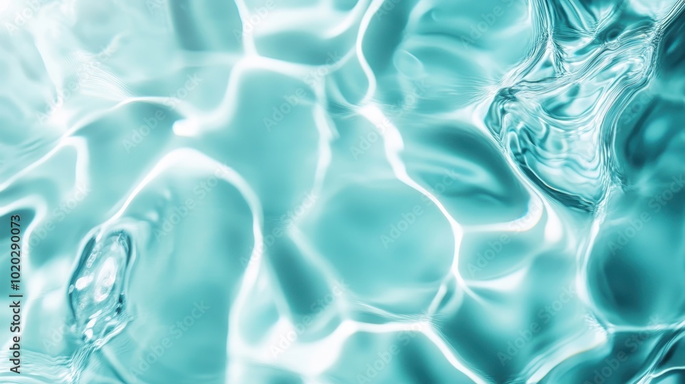 Poster ethereal patterns of light ripple across a turquoise abstract surface, conjuring images of fluidity,