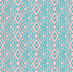 Tribal ethnic seamless striped carpet pattern on beige background.