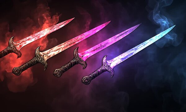 set of realistic realistic 3 d fantasy magic dagger, fantasy magic sword with glowing light, isolated on transparent background. magic fantasy magic fantasy, icon