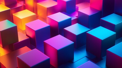 Fototapeta premium Colorful illuminated cubes arranged in vibrant patterns, showcasing dynamic lighting effects in a digital art display