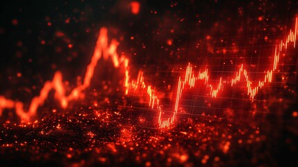 Red Digital Candlestick Chart with Glowing Background