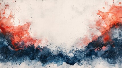 Abstract Watercolor Painting with Red and Blue Splashes