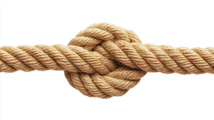 Loose rope with a simple knot, curving in an elegant shape, isolated on white background, perfect for nautical themes, survival visuals, or adventure branding