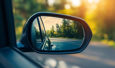 Fototapeta premium Close-up view of a car's side mirror, Generative AI