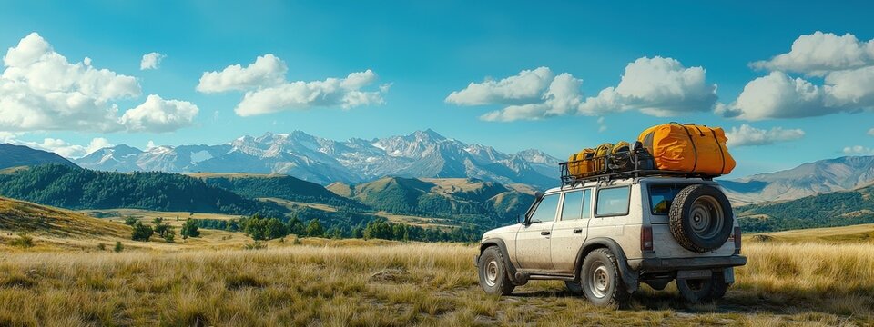 Custom off-road SUV ready for a wilderness adventure with extra gear - Powered by Adobe