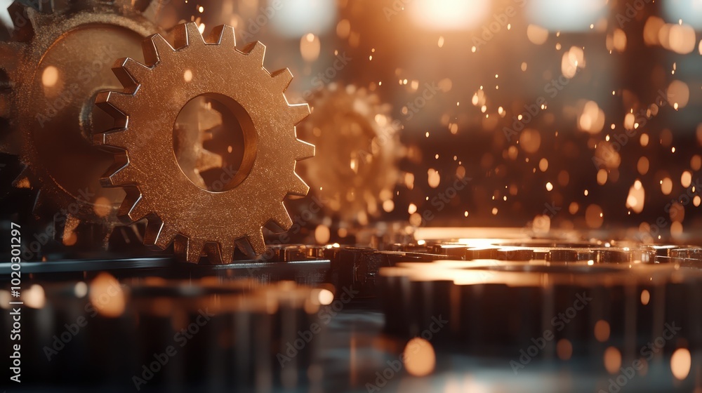 Poster dynamic gears in motion create a mesmerizing interplay of light and sparks, reflecting the power and