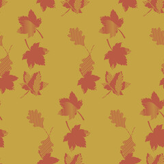 Autumn imprint leaves pattern background. Beautiful seamless texture background imprint. Bright autumn colors.