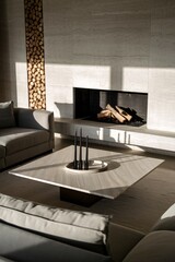 Modern Minimalist Living Room with Fireplace 