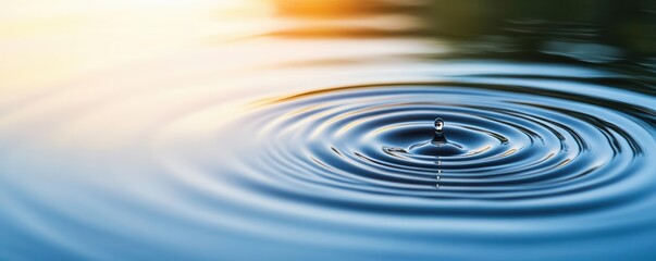 Water droplets creating ripples in a calm pond, symbolizing the subtle but powerful influence of water, ripple effect, calm power