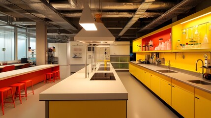 101. A creative laboratory space where fume hoods are central to experimentation