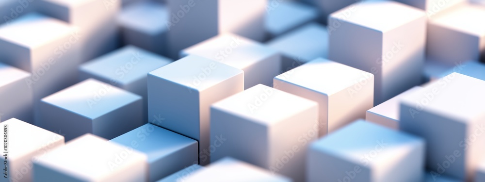 Poster abstract arrangement of interconnected white cubes showcasing depth and structure in a minimalistic 