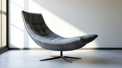 Stylish grey chair in a studio setup placed in a minimalist and modern environment capturing design and comfort