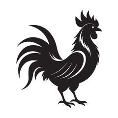 Black and White Rooster Silhouette. Bold Farm Animal Design for Branding, Logos, and Art Projects.