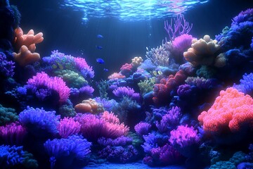 Fototapeta premium 3D Coral Reef, Enchanted bioluminescent scene Background Wallpaper