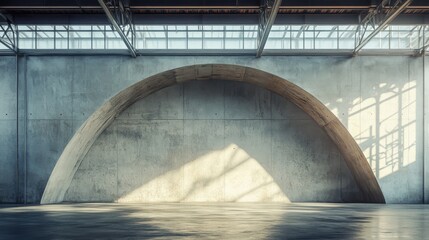 Industrial Concrete Interior with Arched Wall and Overhead Window