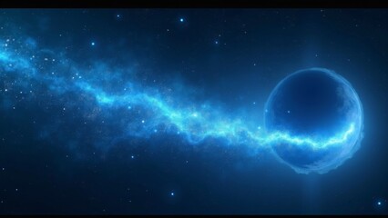 Fototapeta premium Generative, AI, a stunning cosmic scene with a planet, shooting star, and glowing clouds against a starry sky ,cinematic