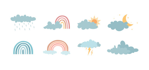 Vector cute cloud and weather elements
