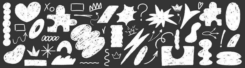 Hand drawn arrow scribble crayon set. Squiggle, scratch doodle kid arrow star set. Crayon scratch texture shape children kid naive. Vector illustration