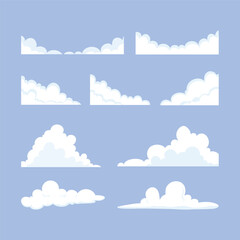 Collection set of flat white clouds illustrations.