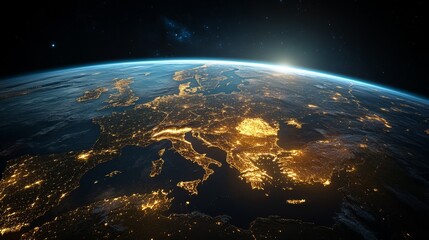 Obraz premium A Satellite View of Europe at Night, Illuminated by City Lights