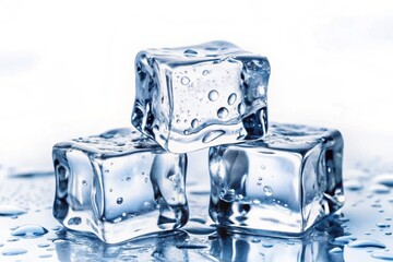 melting ice cubes stacked on top of each other, isolated against a white background.