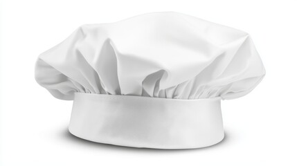 Traditional chefs hat in pristine white, isolated on white, ideal for gourmet cooking ads, culinary school promotions, or food industry branding