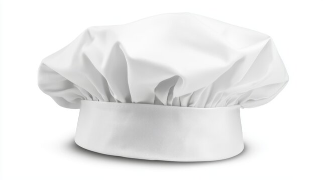 Traditional chefs hat in pristine white, isolated on white, ideal for gourmet cooking ads, culinary school promotions, or food industry branding