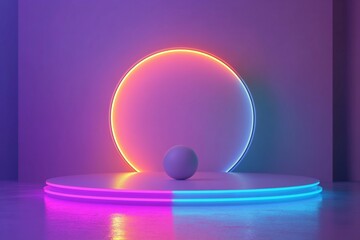 Obraz premium 3D Retro Style, Neon glow retro design Background Wallpaper