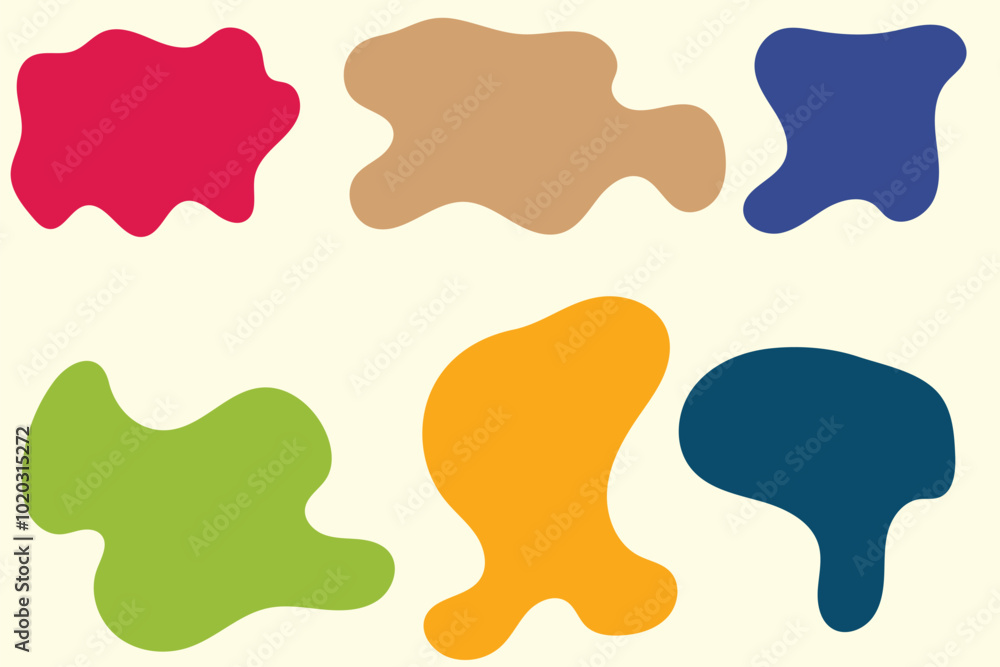 Aufkleber set of colorful abstract organic shape print seamless pattern illustration in retro style. trendy pr