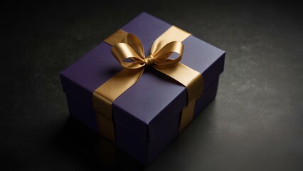 Minimalist Luxury: A Suspended Black Gift Box with Gold Ribbon in Cinematic Contrast