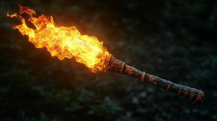 A Blazing Torch Held Against A Dark Forest Background