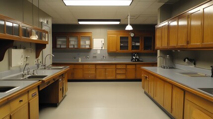 Fototapeta premium 6. A vintage laboratory featuring classic wooden fume hoods