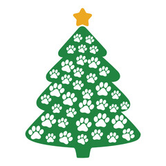 Christmas tree with paw prints illustration