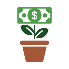 Green Plant with Growing Dollar Sign in Pot