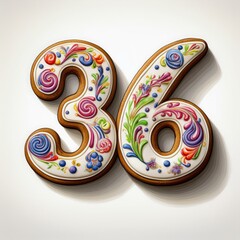Decorated cookie, number 36, illustration for birthday or anniversary celebration