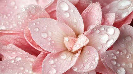 Obraz premium Pink petals adorned with water drops, a close-up view capturing the essence of freshness and purity