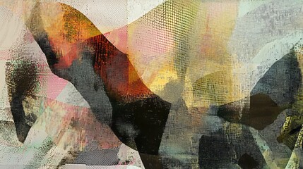 Abstract composition with layered textures and earthy tones, blending warm and cool shades for a dynamic visual effect. AI generative.