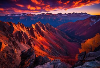 Fototapeta premium dynamic landscapes capturing majestic mountain peaks featuring vibrant colors dramatic skies, adventure, altitude, animals, backpacking, beauty, bloom