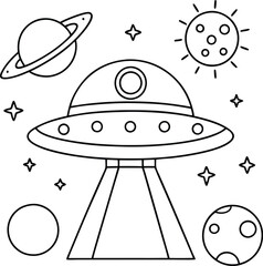 Fun Filled Adventure in Outer Space Coloring Page for Kids