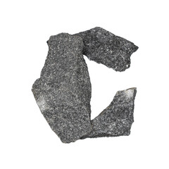 Letter C made of black granite. Stone lettering