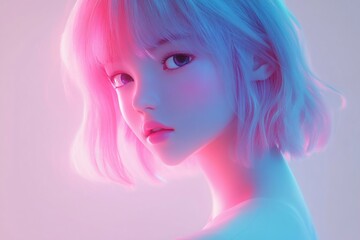 Fototapeta premium 3D Anime Girl, Soft pastel and luminous glow Background Wallpaper