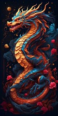 Naklejka premium Majestic Chinese Dragon Gliding Through a Cosmic Galaxy - High-Quality Digital Illustration