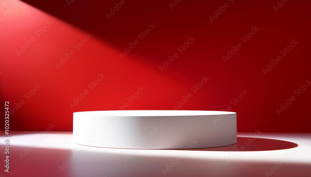 Aufkleber simple, minimal 3d render composition with one white cylinder podium or stand on abstract shadow neo