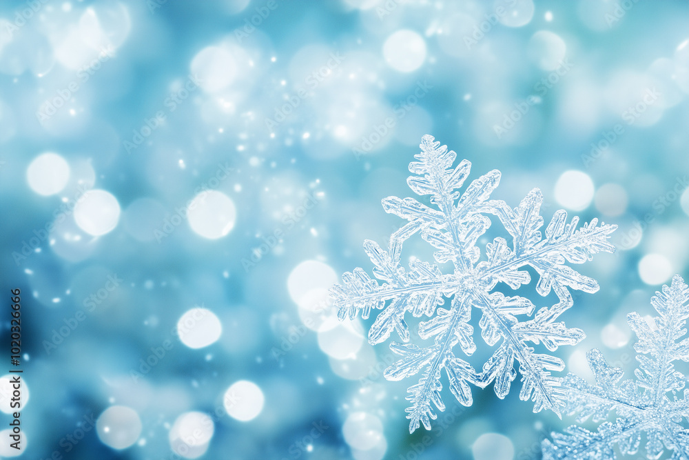 Poster soft focus bokeh background with snowflake detail