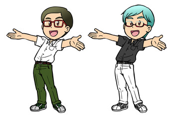 笑顔で両手を広げる学生服の男性4